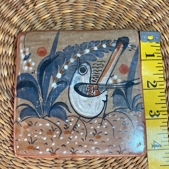 Vintage Mexico 1977 Bird Hand Painted Ceramic Tonala Style Tile - Picture 4 of 4